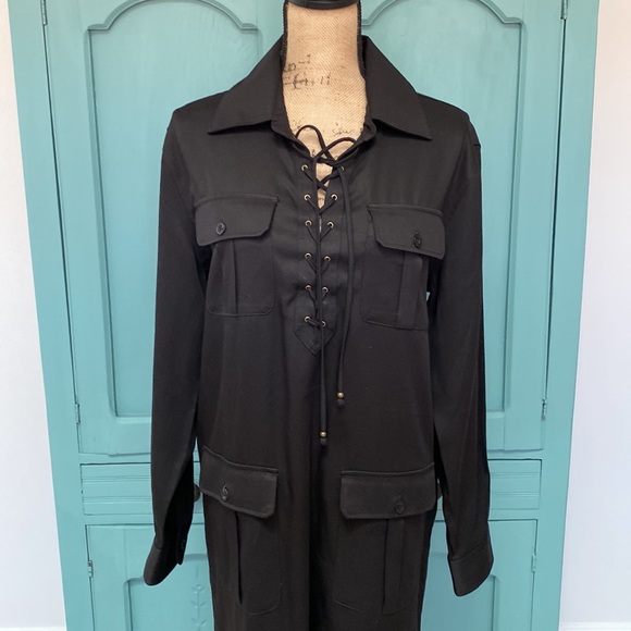 NWT Lauren Ralph Lauren Twill Lace Up Dress. Size 10 - Picture 2 of 7